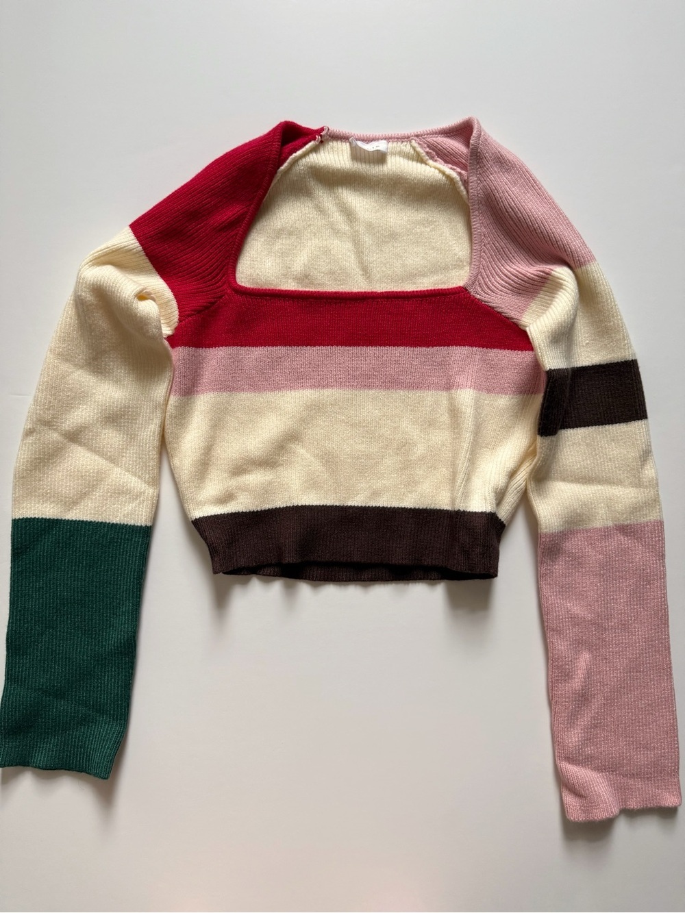 Le Lis Cream and Pink Ribbed Sweater Top